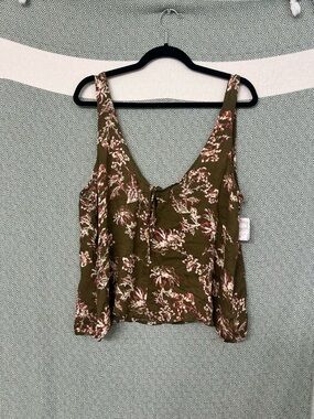 Free People Olive Green Floral Tie-Front Cami